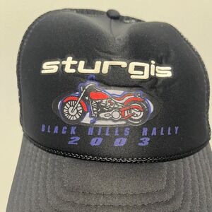 Vintage Sturgis Black Hills Rally 2003 Trucker Hat Black Snapback Nissin Cap